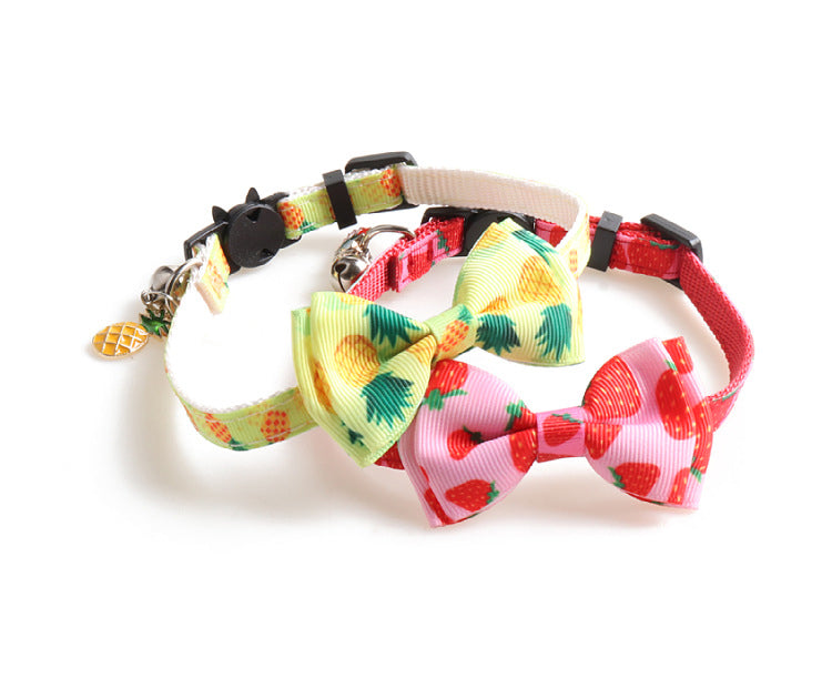 Bowknot Cat/Puppy Collar with Bell, Removable Bowtie, Breakaway safety buckle, Fruits