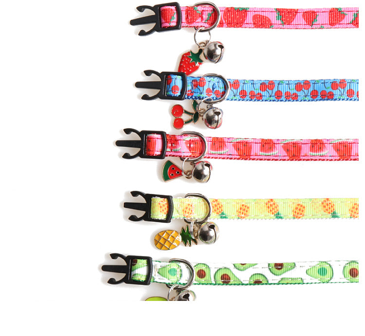 Bowknot Cat/Puppy Collar with Bell, Removable Bowtie, Breakaway safety buckle, Fruits