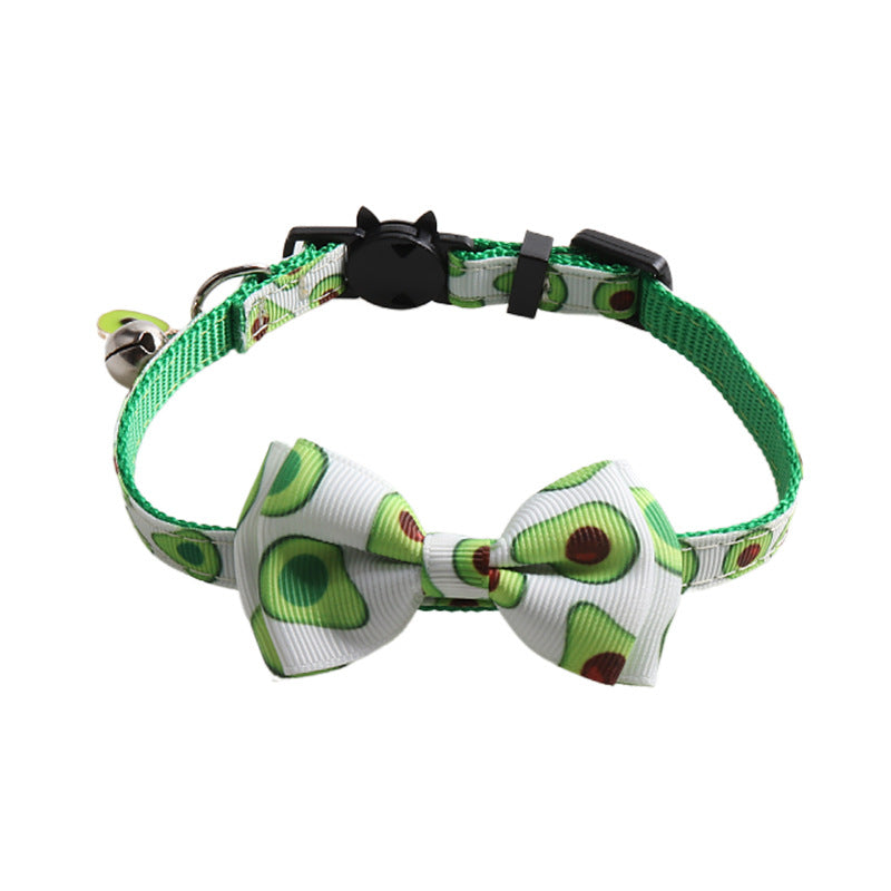 Bowknot Cat/Puppy Collar with Bell, Removable Bowtie, Breakaway safety buckle, Fruits