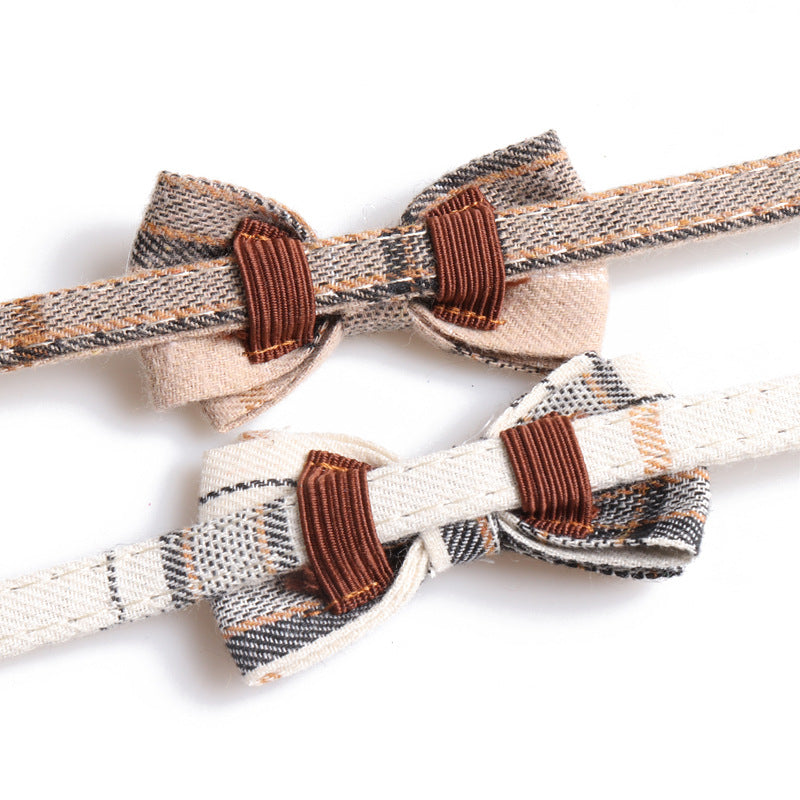 Bowknot Cat/Puppy Collar with Bell, Removable Bowtie, Breakaway safety buckle, Scottish Plaid Cotton Bow Tie