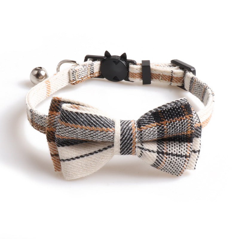 Bowknot Cat/Puppy Collar with Bell, Removable Bowtie, Breakaway safety buckle, Scottish Plaid Cotton Bow Tie