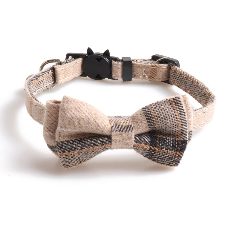 Bowknot Cat/Puppy Collar with Bell, Removable Bowtie, Breakaway safety buckle, Scottish Plaid Cotton Bow Tie