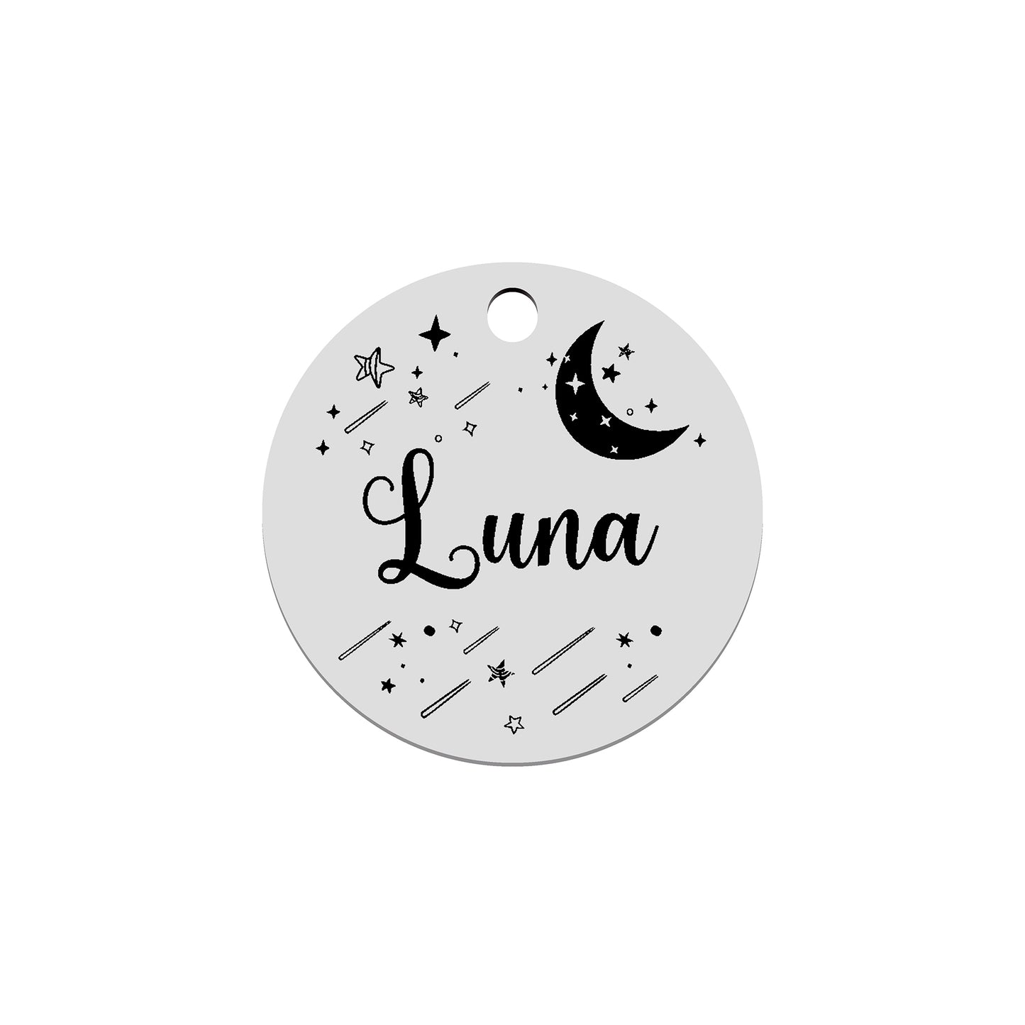 Pet ID tag Pet name tag Laser marked Personalized dog name tag Customized dog ID tag Cat name tag Cat ID tag Puppy Kitten Universe Moon Luna