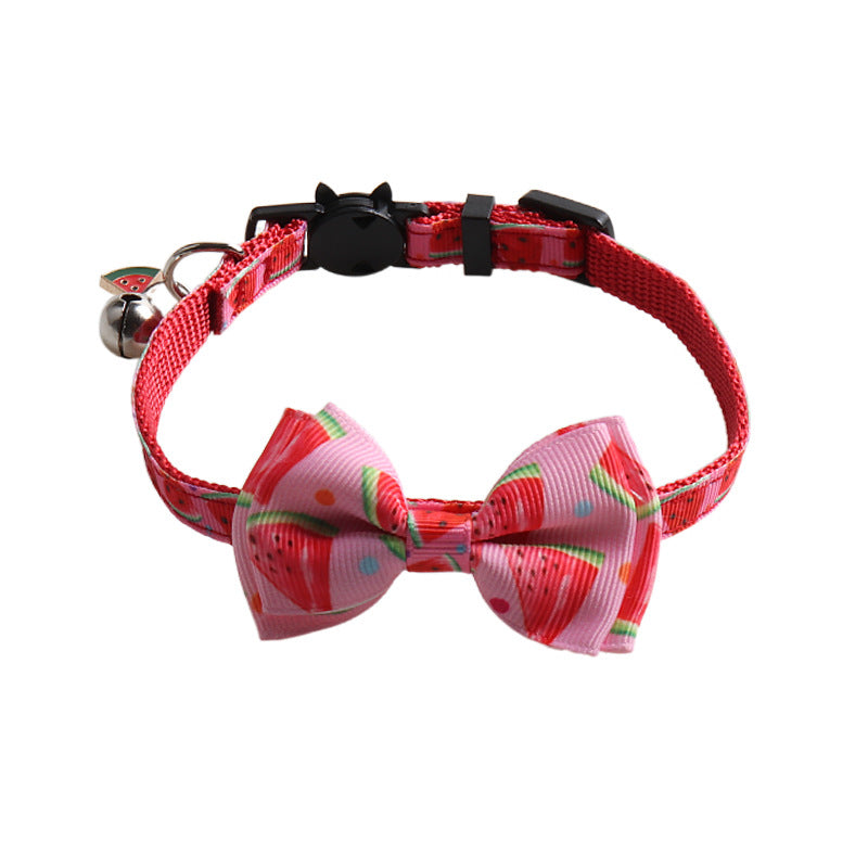 Bowknot Cat/Puppy Collar with Bell, Removable Bowtie, Breakaway safety buckle, Fruits