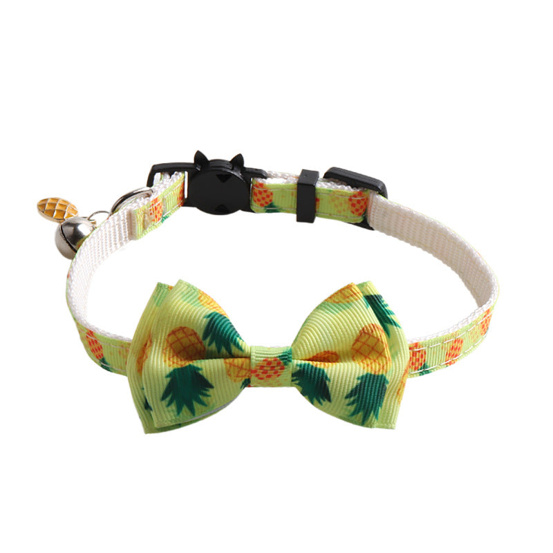 Bowknot Cat/Puppy Collar with Bell, Removable Bowtie, Breakaway safety buckle, Fruits