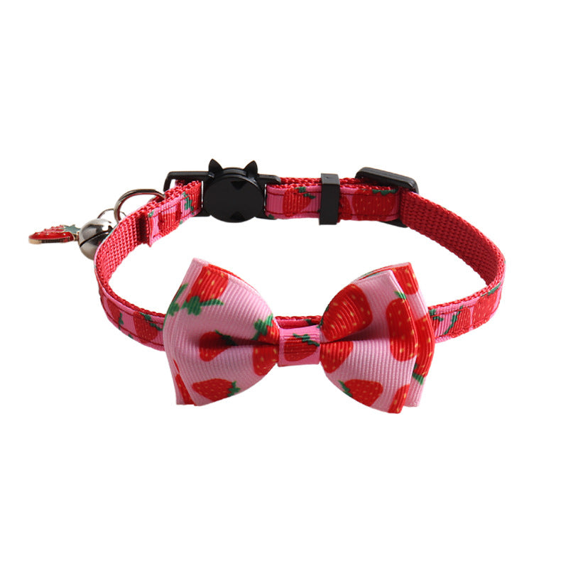 Bowknot Cat/Puppy Collar with Bell, Removable Bowtie, Breakaway safety buckle, Fruits