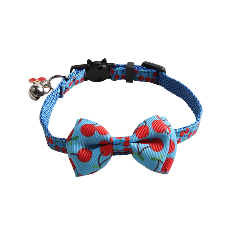 Bowknot Cat/Puppy Collar with Bell, Removable Bowtie, Breakaway safety buckle, Fruits