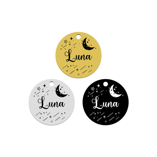 Pet ID tag Pet name tag Laser marked Personalized dog name tag Customized dog ID tag Cat name tag Cat ID tag Puppy Kitten Universe Moon Luna